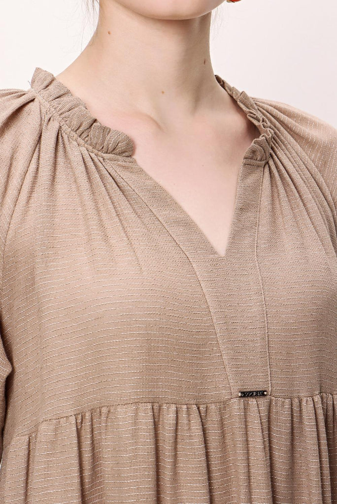 Light Beige Pleated long dress 92951