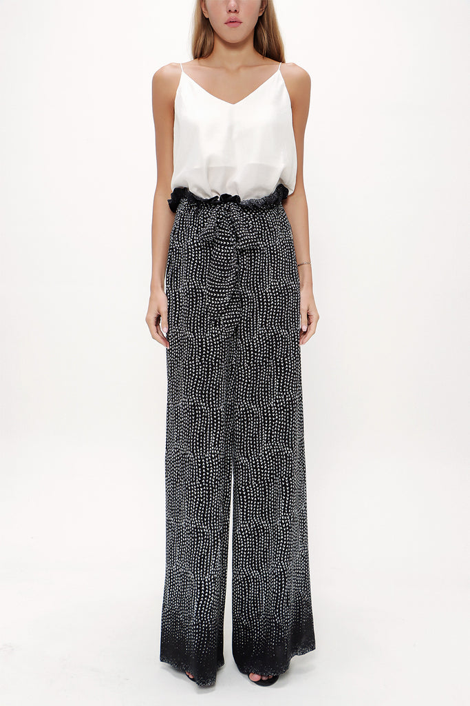 Black White High waist  wide cut pants 41302