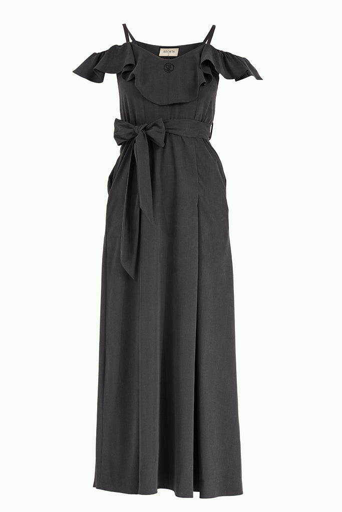 Valon Düşük Omuz Elbise Füme 92318