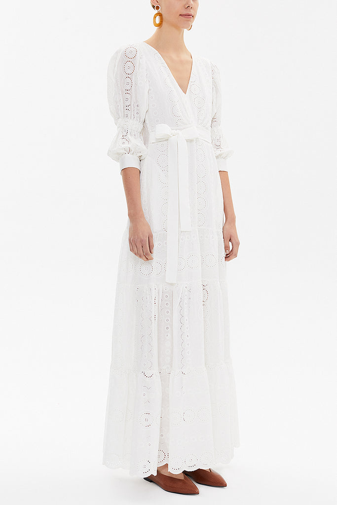 White V-neck brode maxi dress 92624