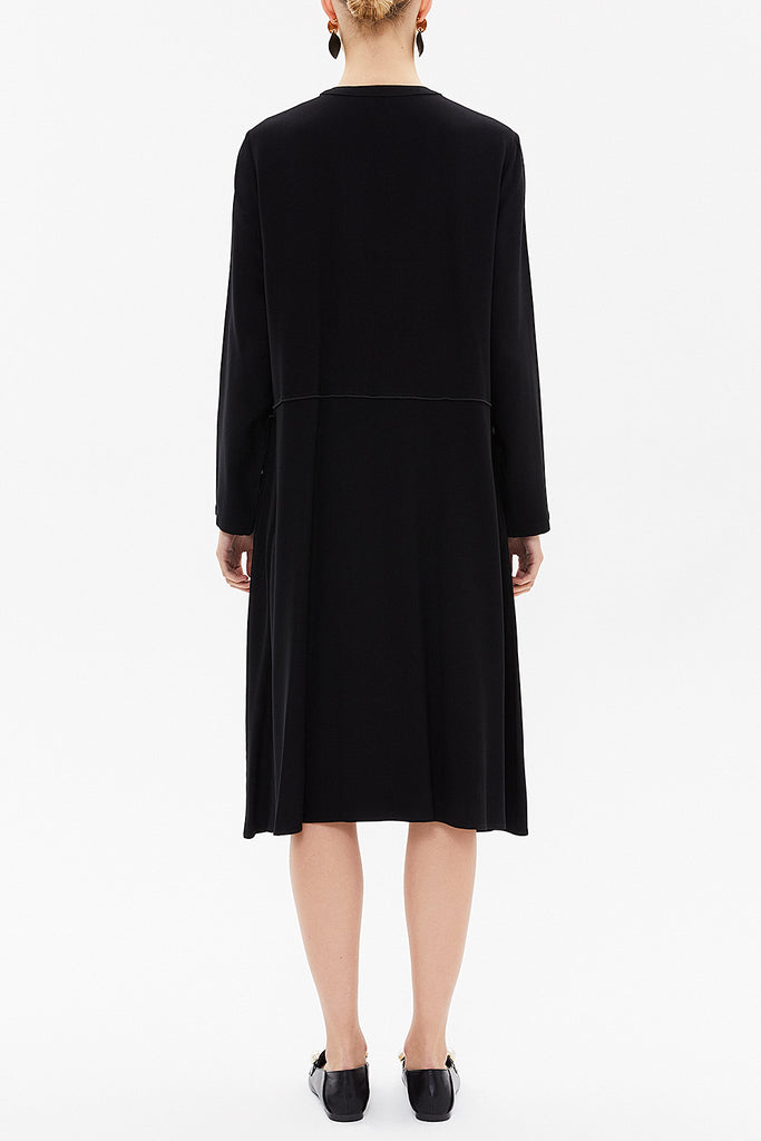 Black Button wide cut dress 92648