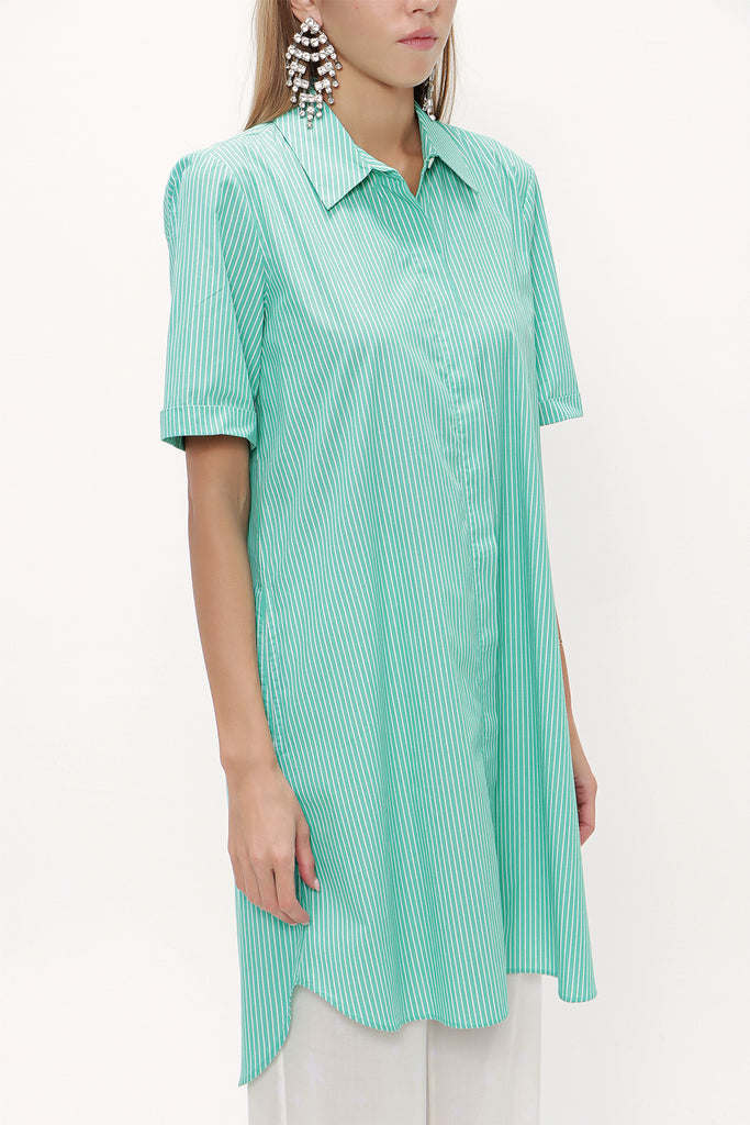 Green Short sleeve poplin shirt 10732