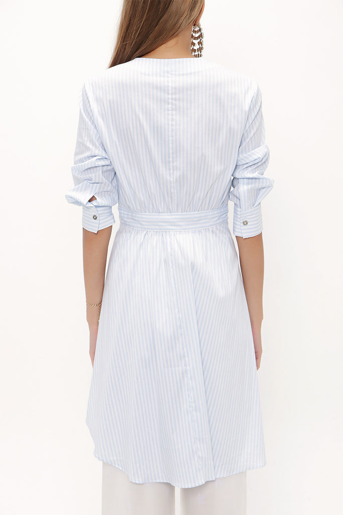 Striped Asymmetric cut poplin shirt 10715