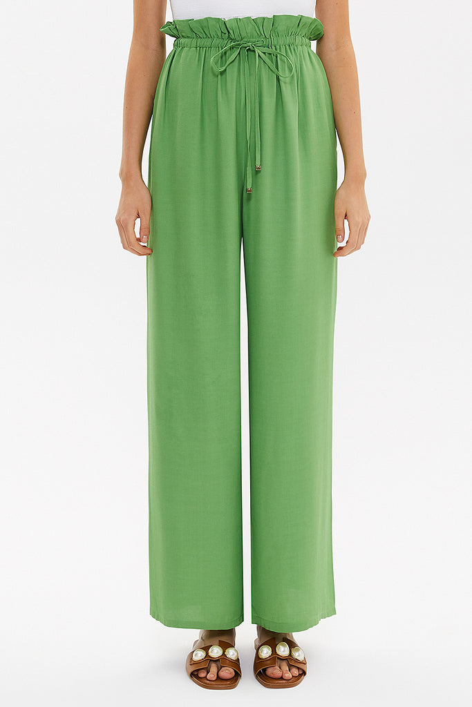 Green Wide cut elastic waist pants 41369