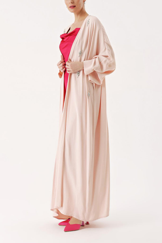 Pembe Taş işlemeli uzun kollu kaftan 94467