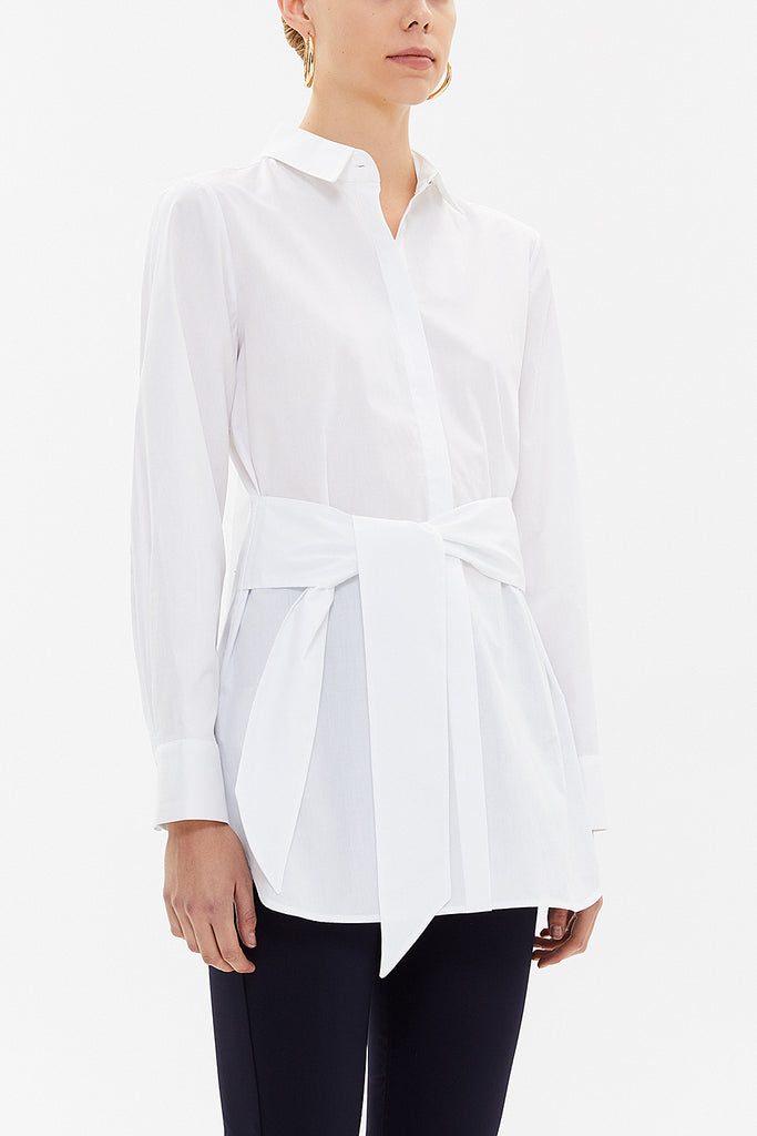 White Lacu up wide cut poplin shirt 10723