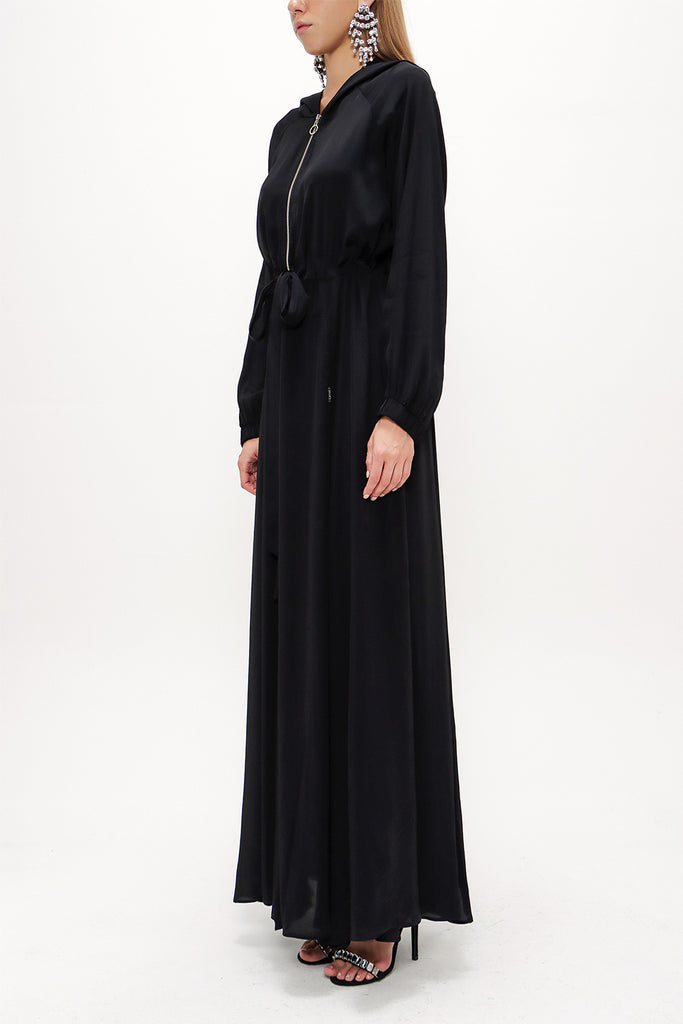Black Zipped hooded maxi  dress 93741