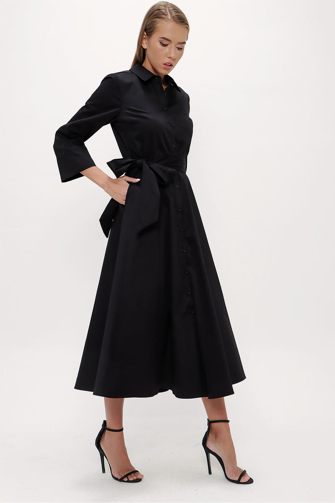 Black Fitted waist shirt  dress  93708