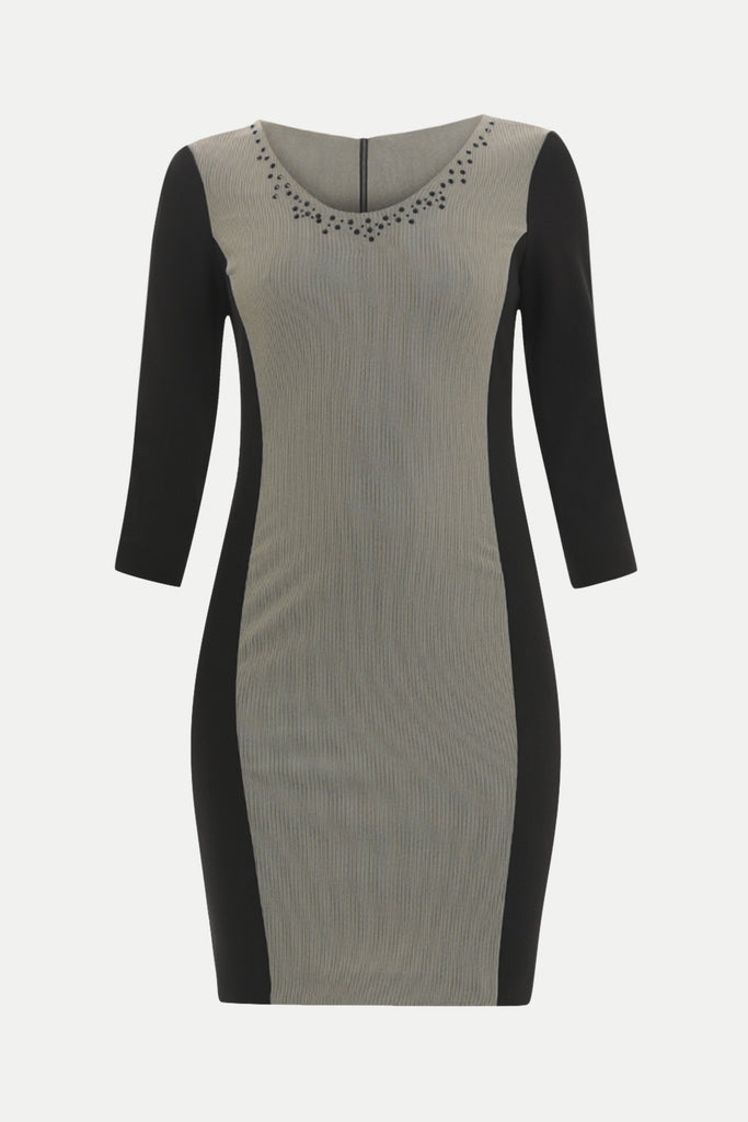 Black Printed V-neck Slim fit  mini dress  91448