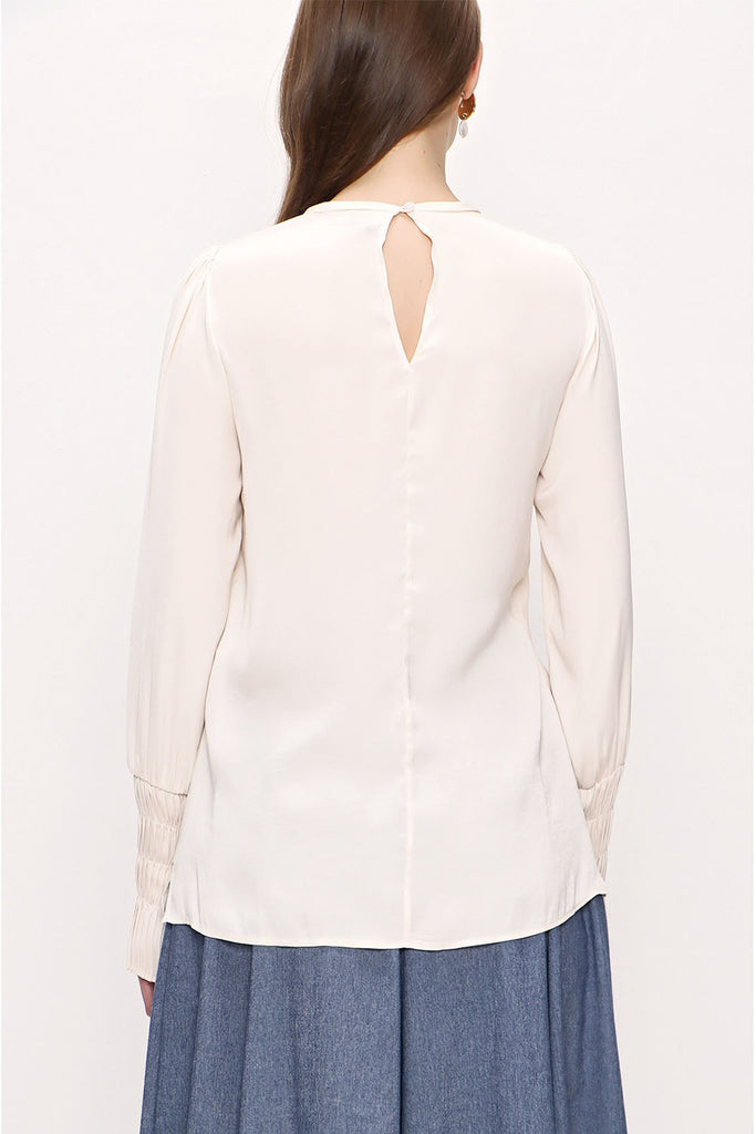 Beige Elastic cuff blouse 19907