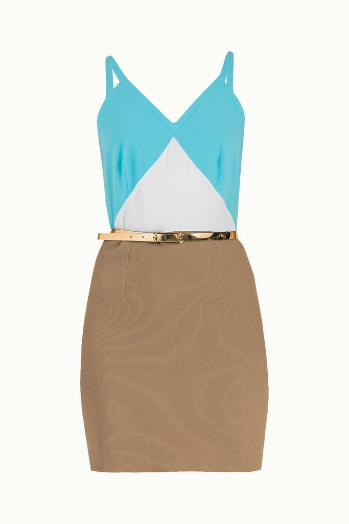 Beige V-neck  sleeveless mini  dress  91236