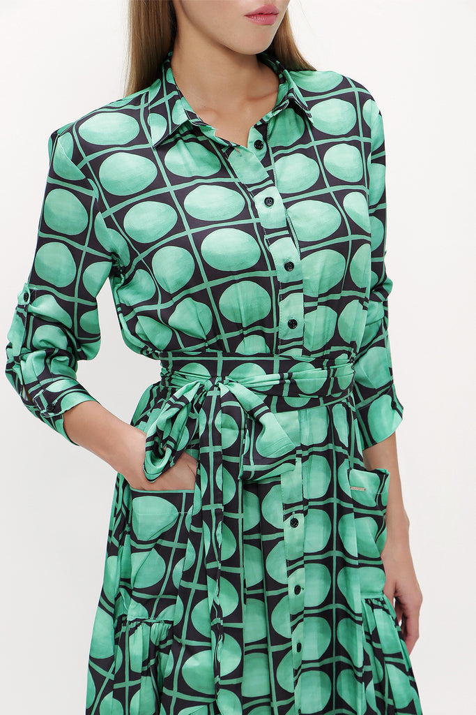 Green Pleated maxi dress  93723