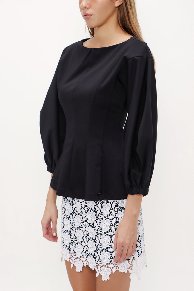 Black Balloon sleeve fitted waist blouse 19810