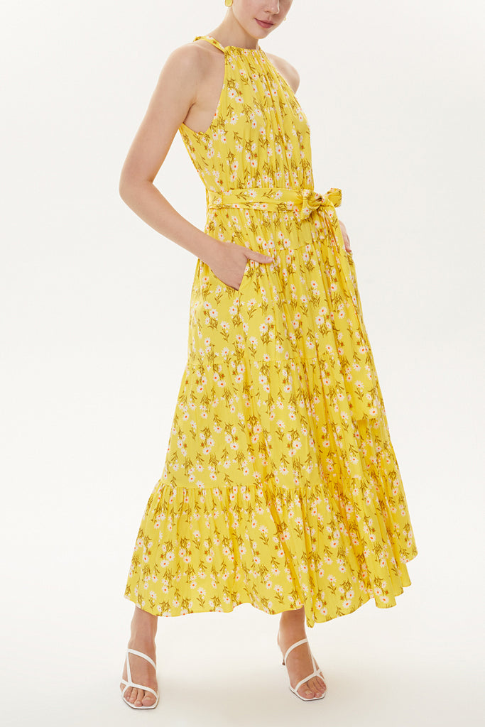 Yellow Strappy sleeveless wide cut dress  93470