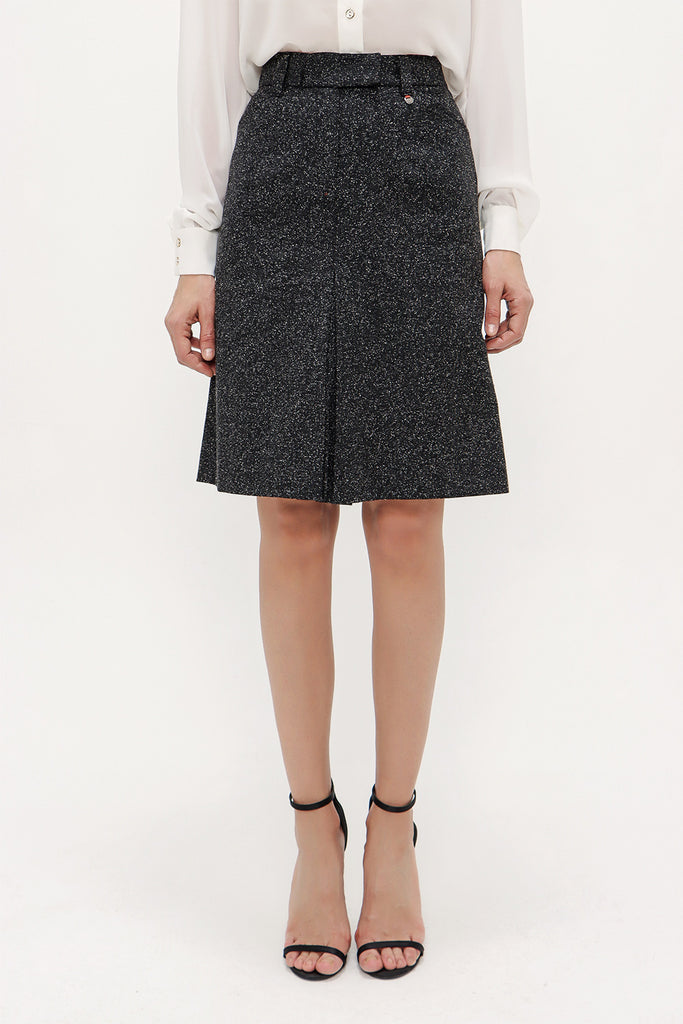 Black Inverted pleat wool skirt 80429