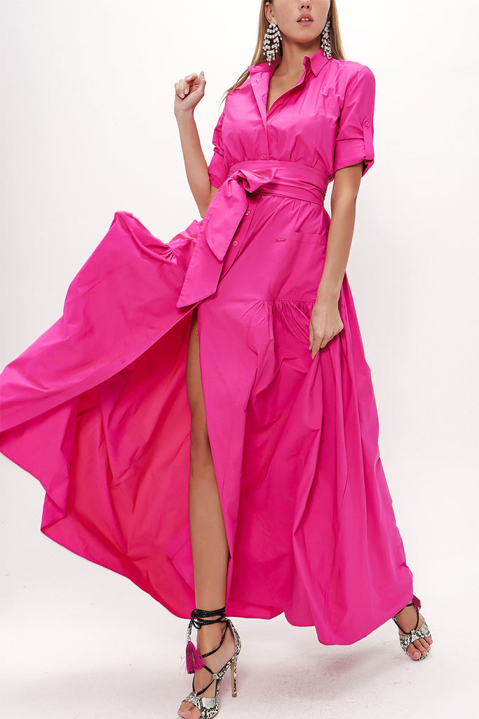 Fuchsia Pleated detail maxi dress 93131