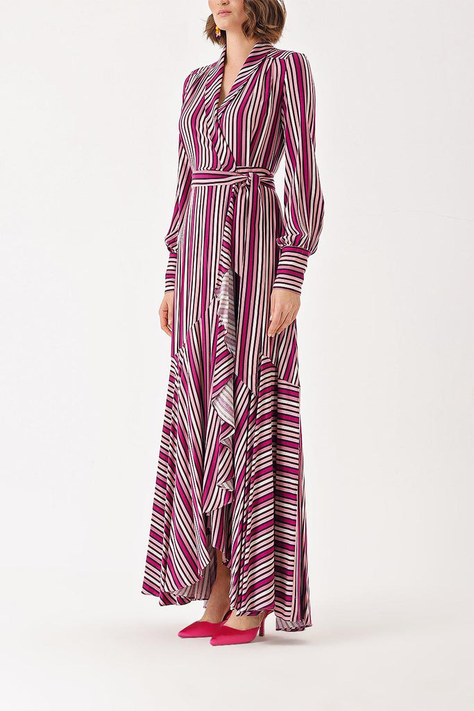 Striped wrapped long dress 93975