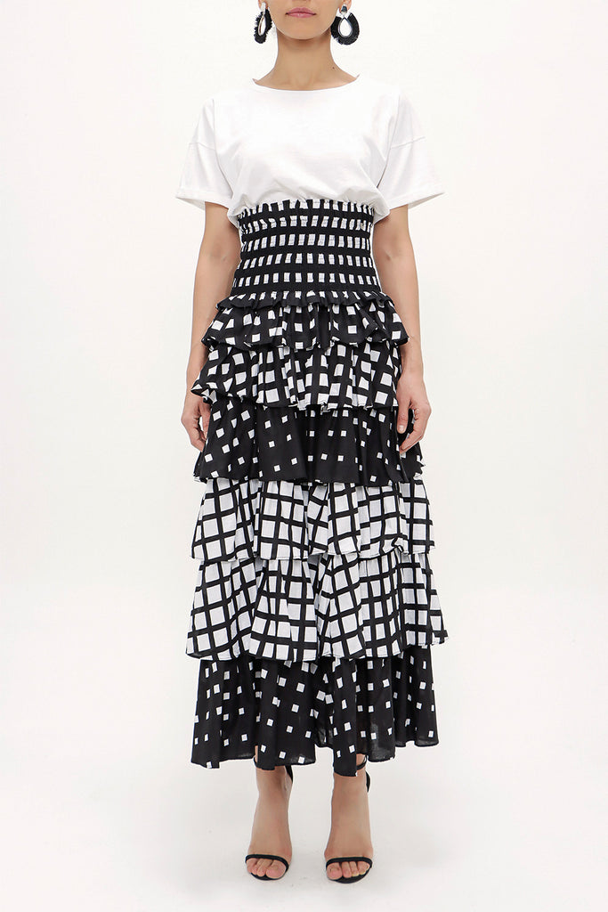 Black White Ruffled maxi skirt   81157