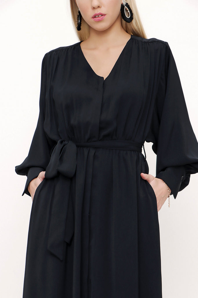 Black Elastic waist shirt dress 93553