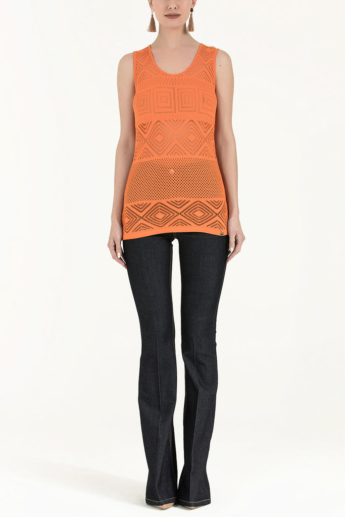 Orange Hole woven  sleeveless tricot  blouse  28649