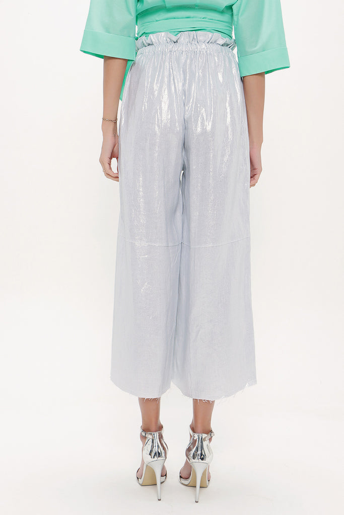 Silver Elastic waist wide cut pants 41510