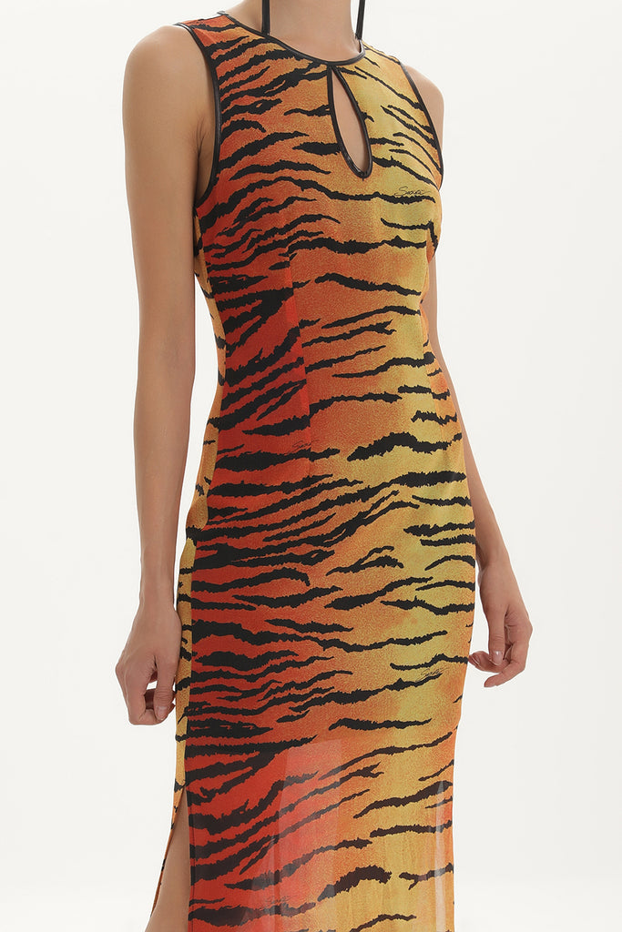 Red Leopardskin strappy  maxi chiffon maxi dress  91364