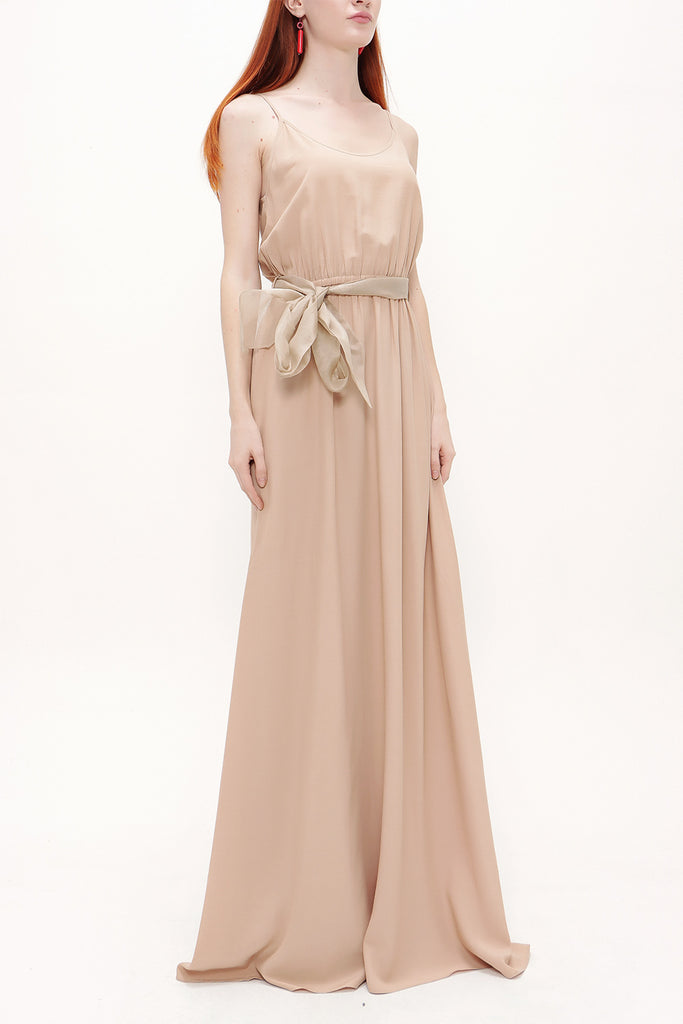 Beige Lace-up spaghetti straps maxi dress 92378