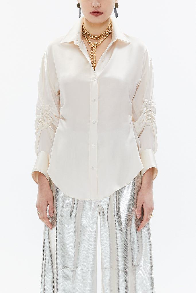 Beige Pleated sleeve Slim fit  shirt  10756