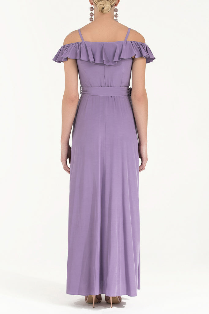 Valon Düşük Omuz Elbise Lila 92318