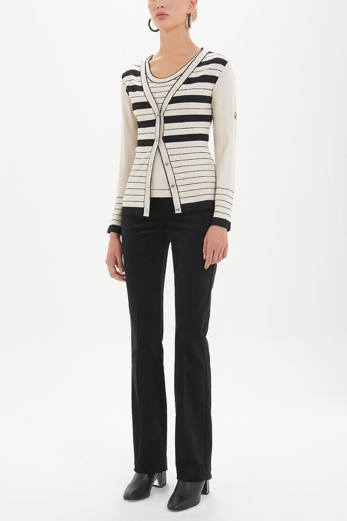 Ecru Striped and buttoned knitwear suit 28515