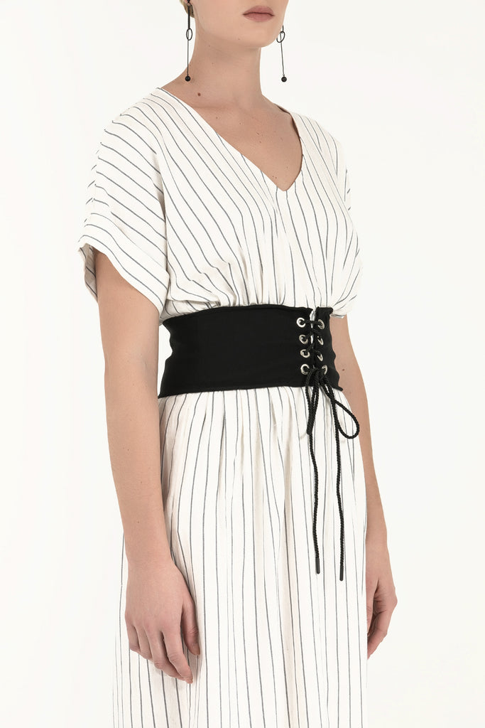 V Yaka Pamuk Midii Elbise 92087