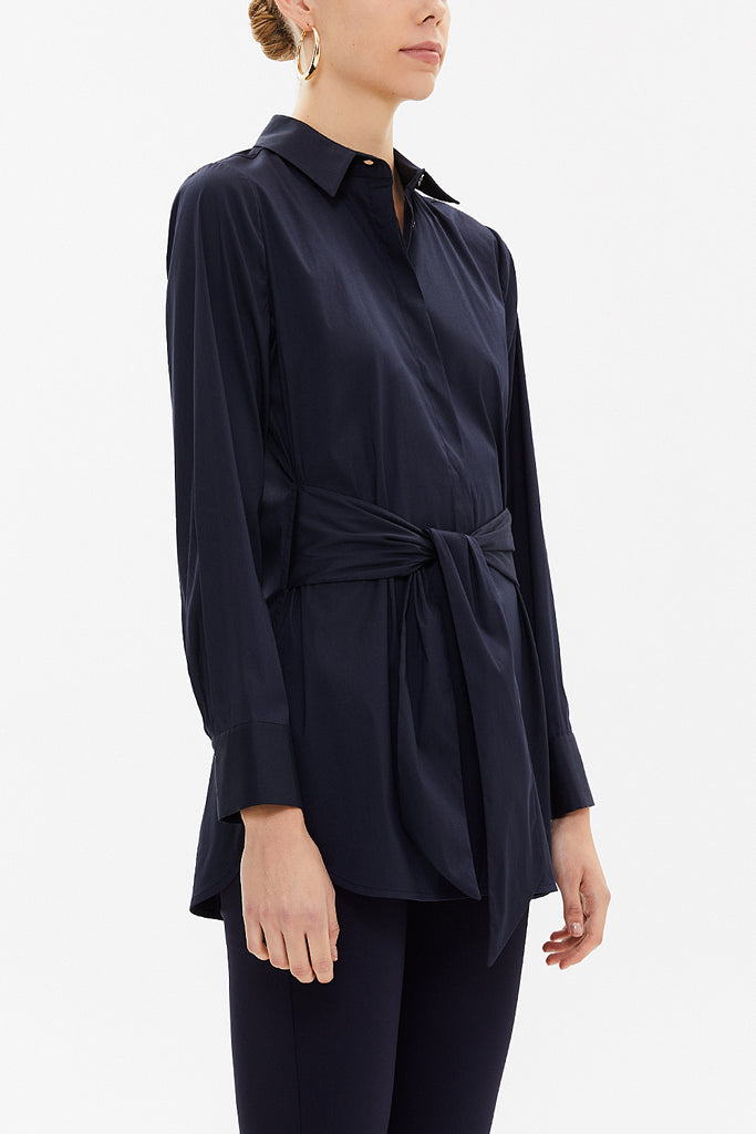 Navy Blue Lacu up wide cut poplin shirt 10723