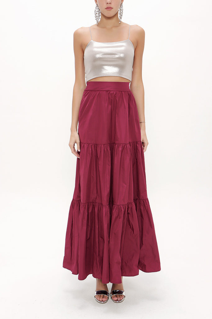 Purple Elastic and Pleated maxi skirt 81099