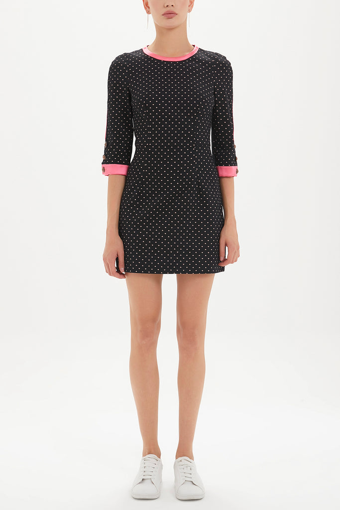 Kontrast Kumaş Mixli Mini Dar Kesim Elbise Siyah 92505