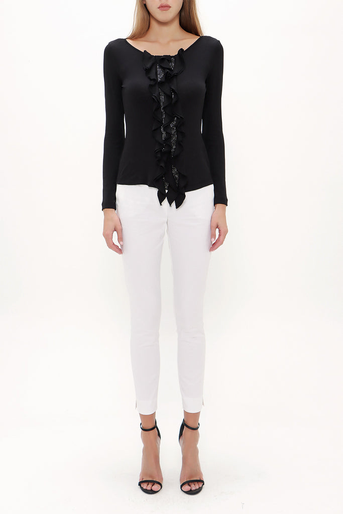 Black Knitted blouse with stone detail 19080
