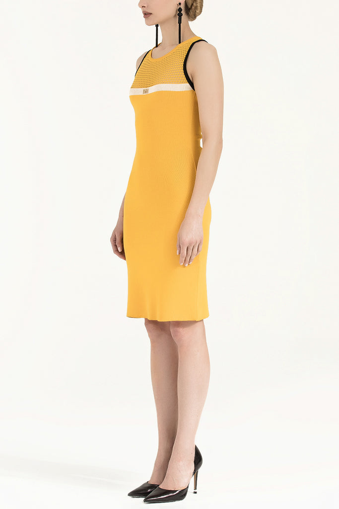 Yellow Net knit  dress  28064