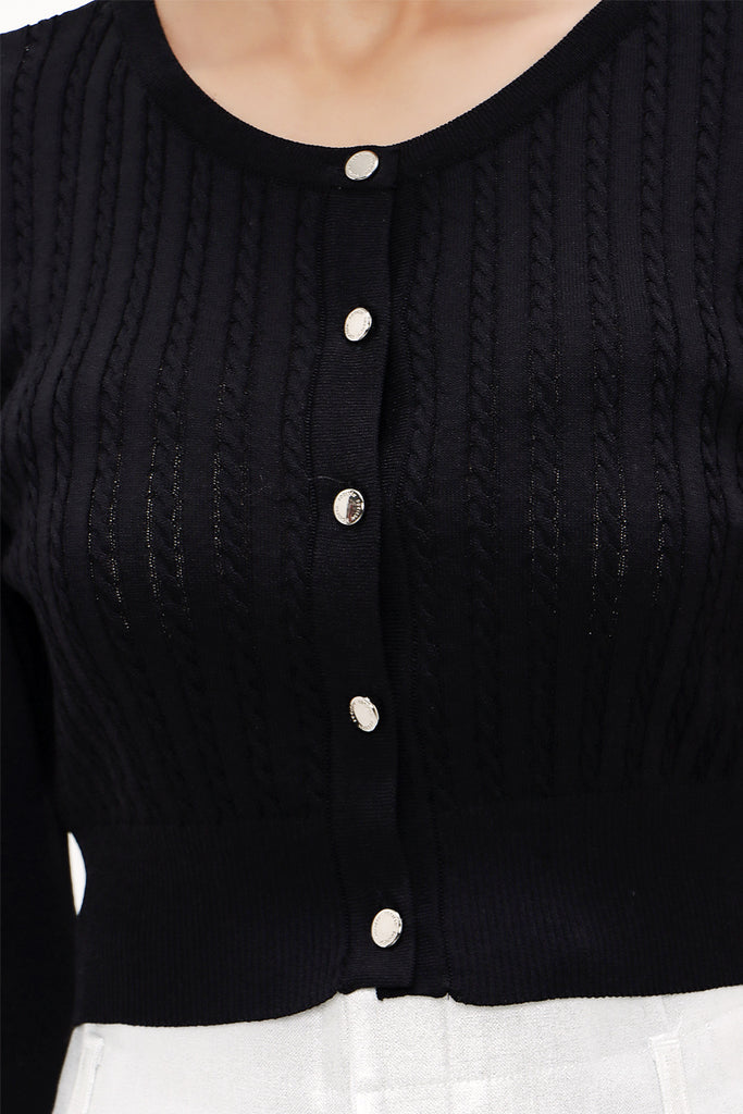 Black Printed woven  knit  cardigan  28653