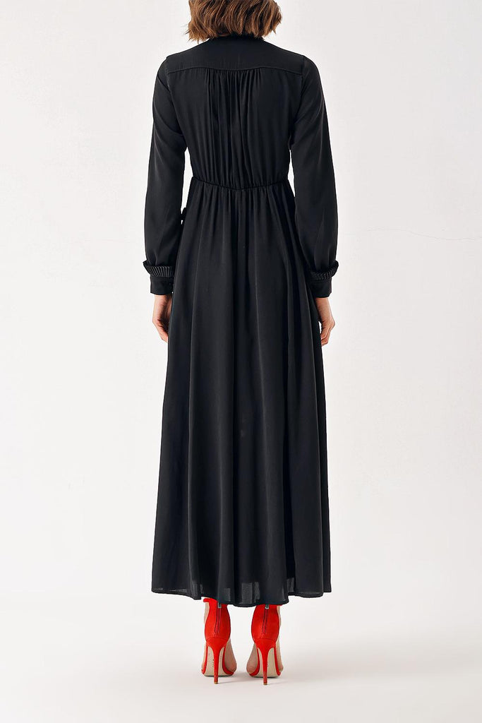 Black Tie-neck long dress 94402