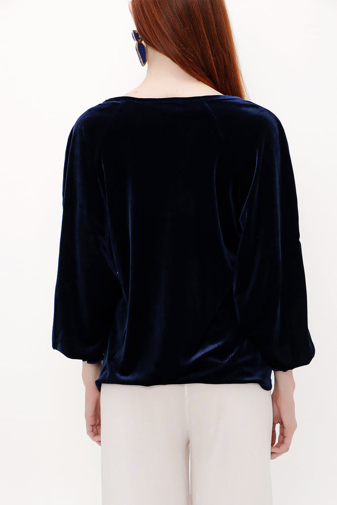 Navy Blue Velvet blouse 19646