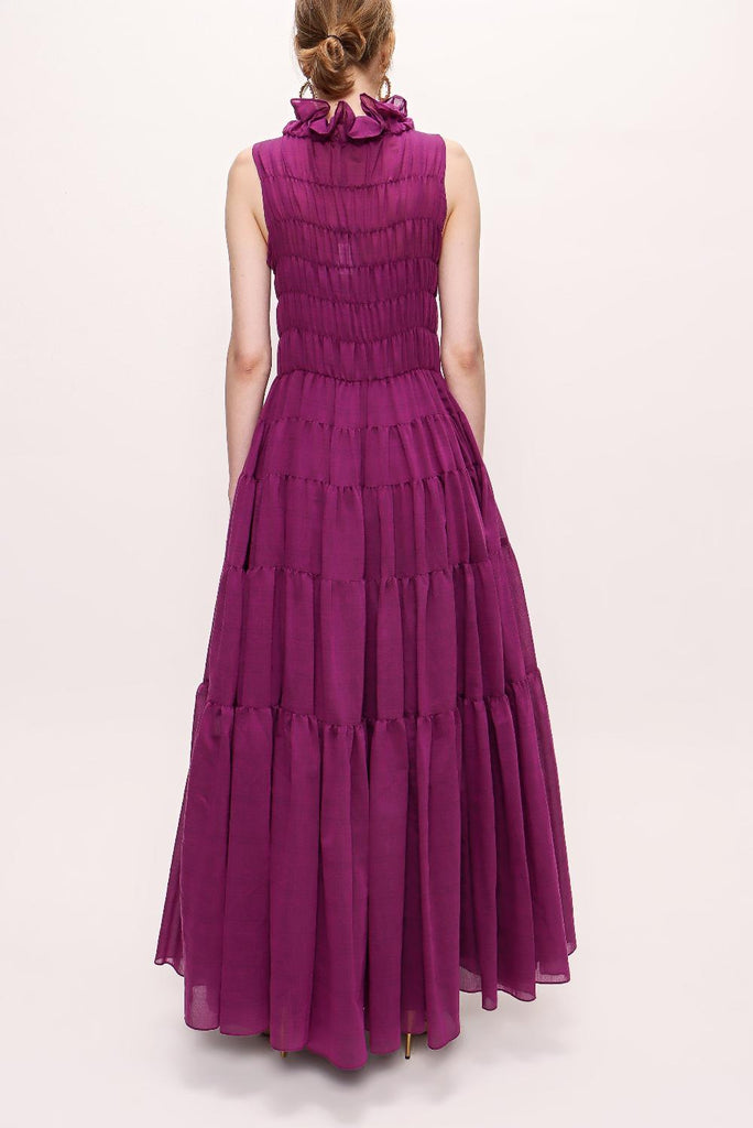 Purple Ruffle Detailed Long Dress 92846