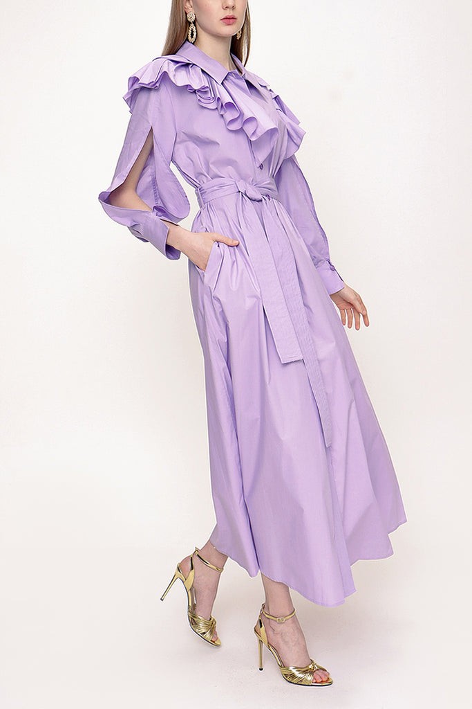 Lilac Ruffled neck shirt dress 93510