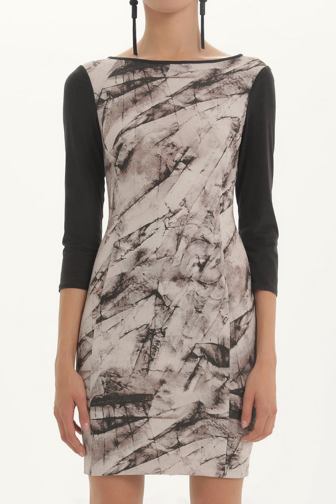 Black Faux leather mixed, printed mini dress 91632