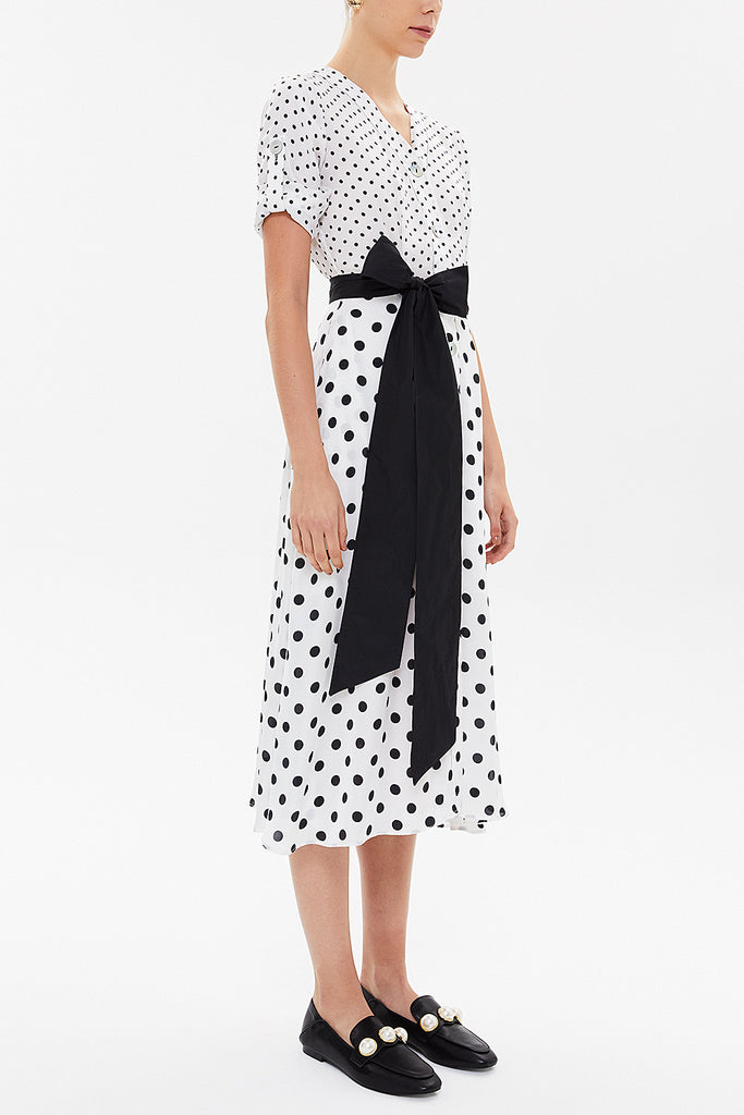 White Waistband, button front midi dress 92666