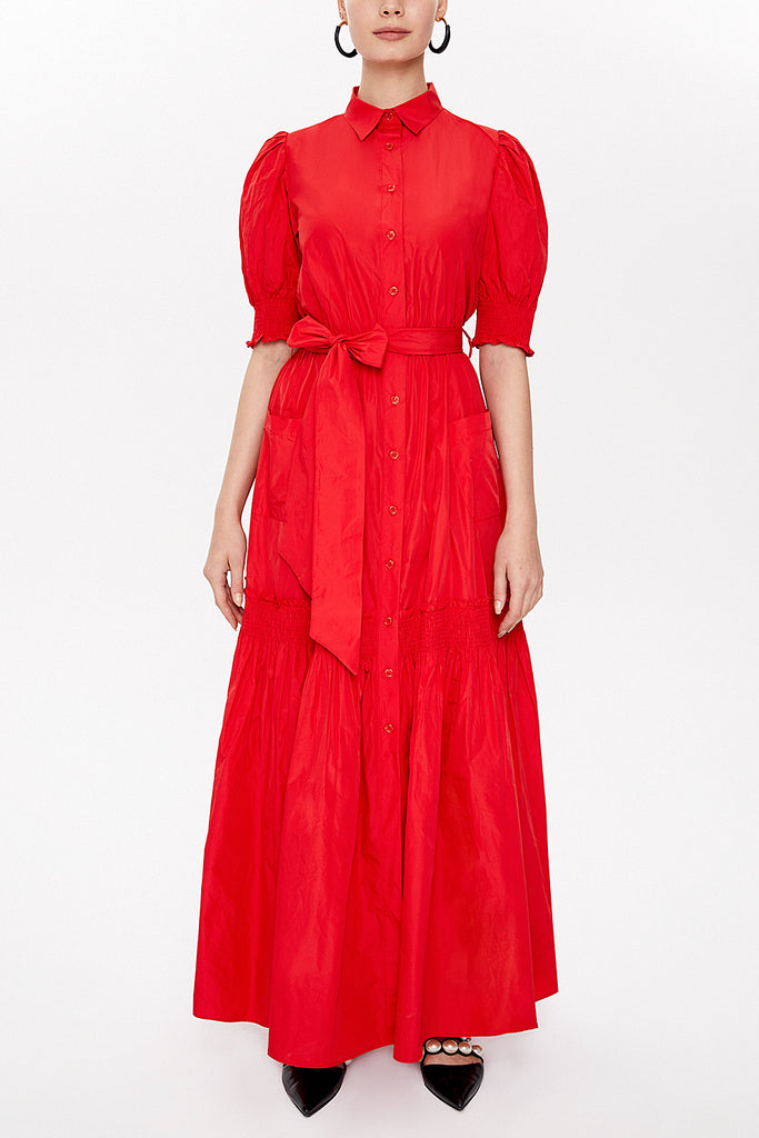 Red Elastic detail maxi dress 93109