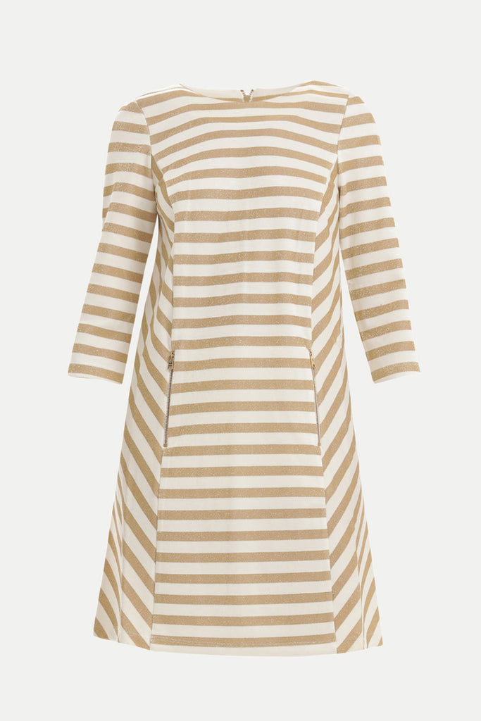 Ecru Zipped, striped knit mini dress 91450