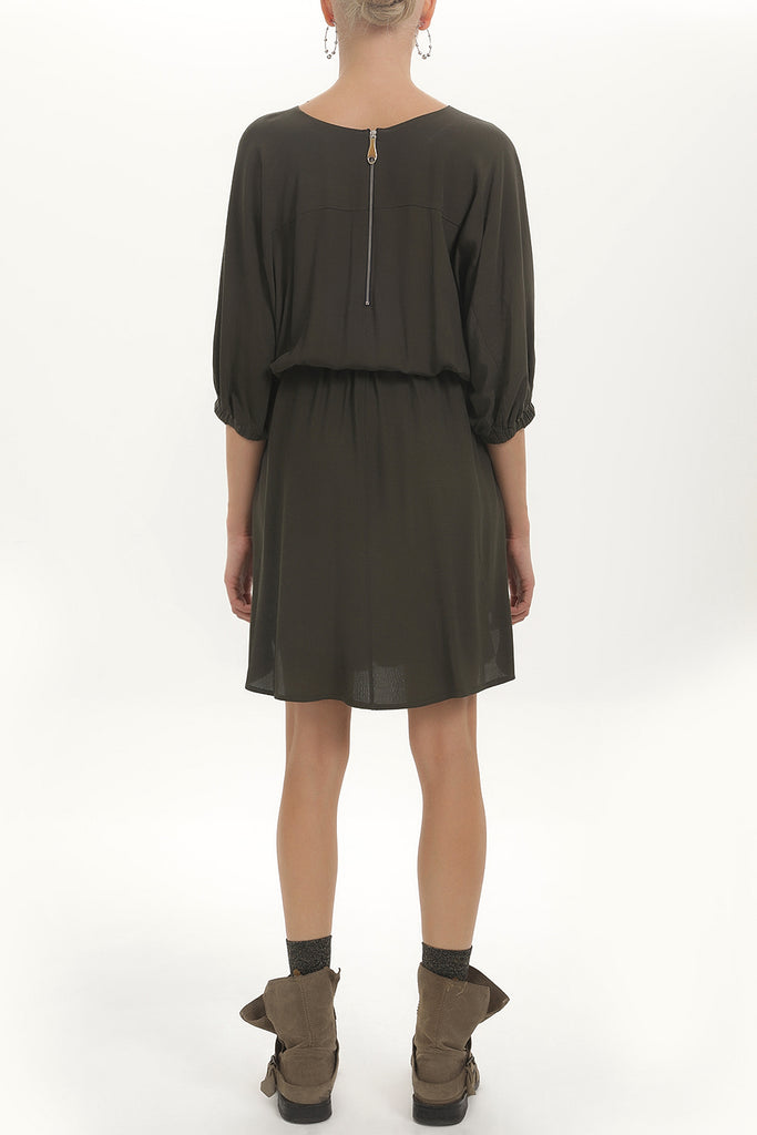 Khaki Lace-up wide cut mini dress 92407