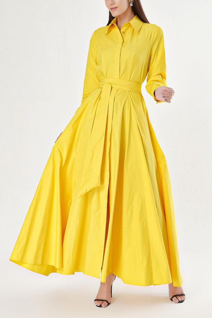 Sarı Uzun tafta gömlek elbise 94335