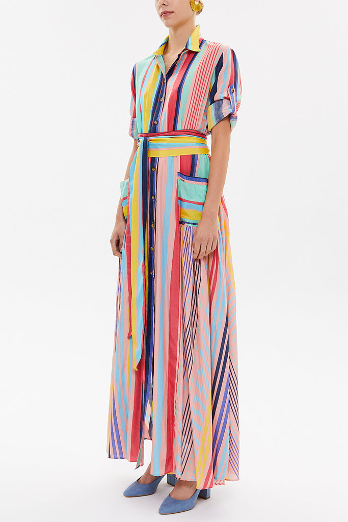 Salmon Pocket and elastic maxi dress92878