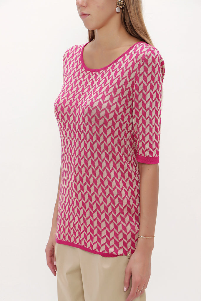Fuchsia Pattern knitted knitwear blouse 28650