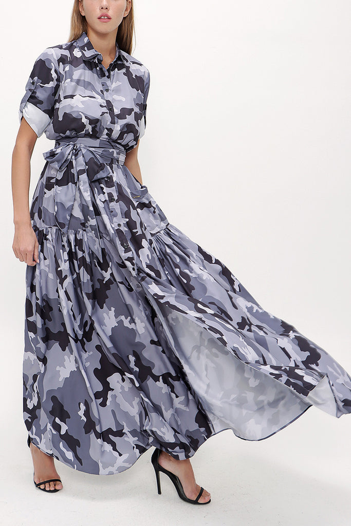 Camouflage Pocket and elastic maxi dress 91796